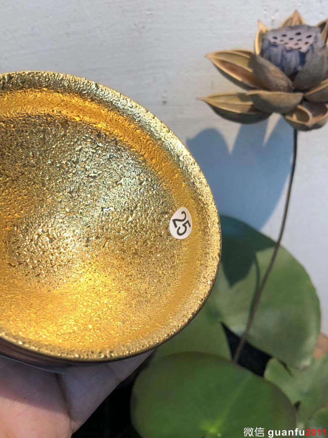 李盞工坊 助理工藝美術(shù)師 李昌海老師 純金油滴-黑釉茶盞 口徑：8.6高：5