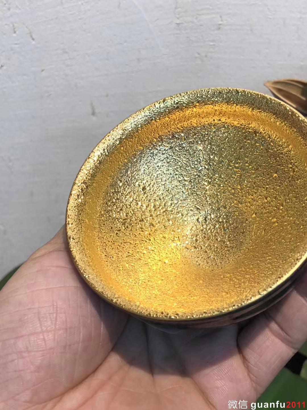 李盞工坊 助理工藝美術(shù)師 李昌海老師 純金油滴-黑釉茶盞 口徑：8.6高：5