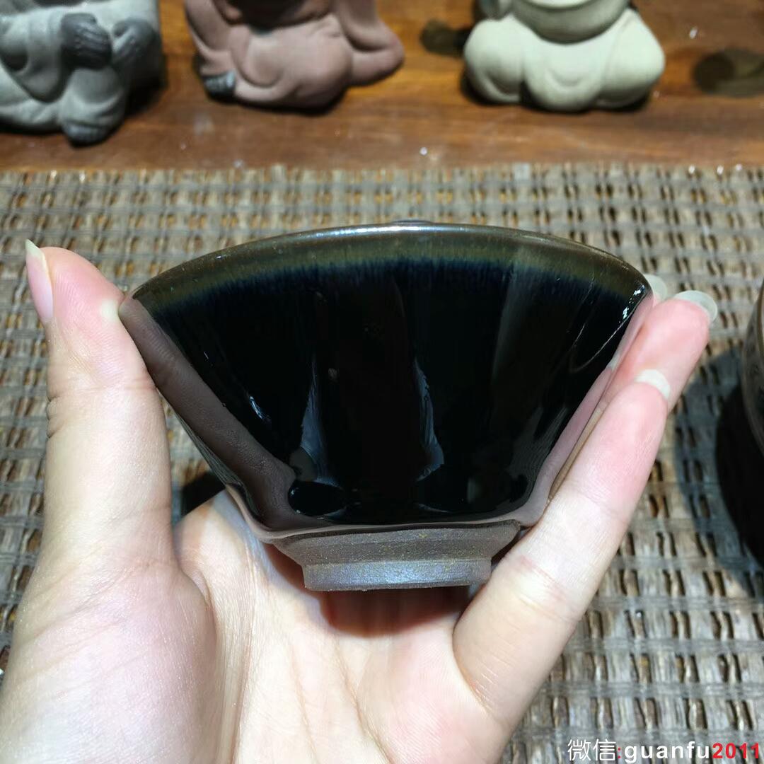 精品烏金釉 斗笠杯：口徑8.8*4.5 束口盞：口徑8.5*5.5  禪定杯：口徑8*4.5