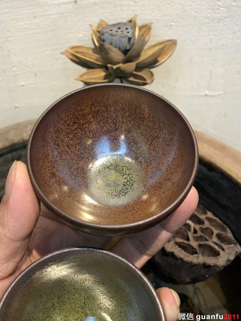 小平囗一對  （茶綠釉 金柿子紅）  柴燒  李遠(yuǎn)興老師