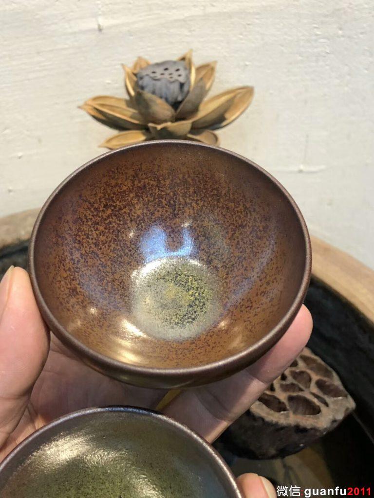 小平囗一對  （茶綠釉 金柿子紅）  柴燒  李遠(yuǎn)興老師