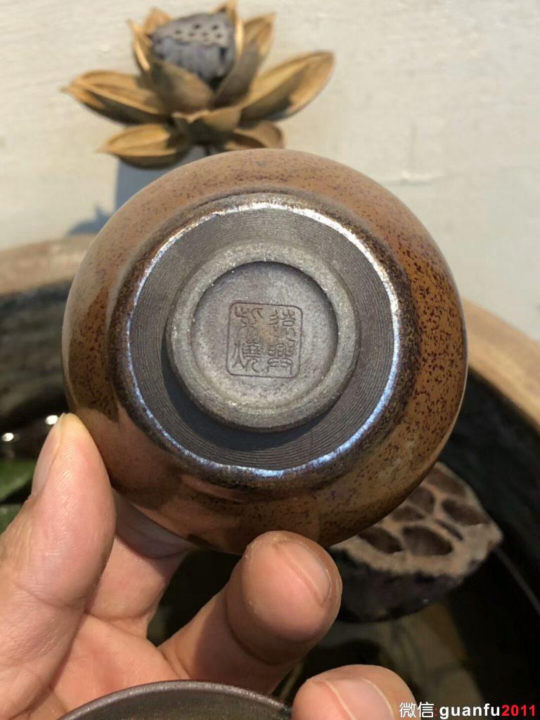 小平囗一對  （茶綠釉 金柿子紅）  柴燒  李遠(yuǎn)興老師