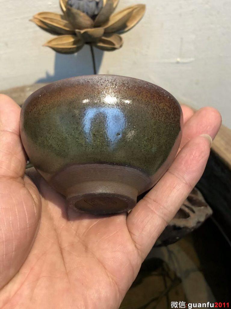 小平囗一對  （茶綠釉 金柿子紅）  柴燒  李遠(yuǎn)興老師