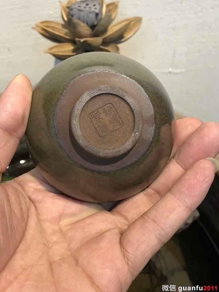 小平囗一對  （茶綠釉 金柿子紅）  柴燒  李遠(yuǎn)興老師