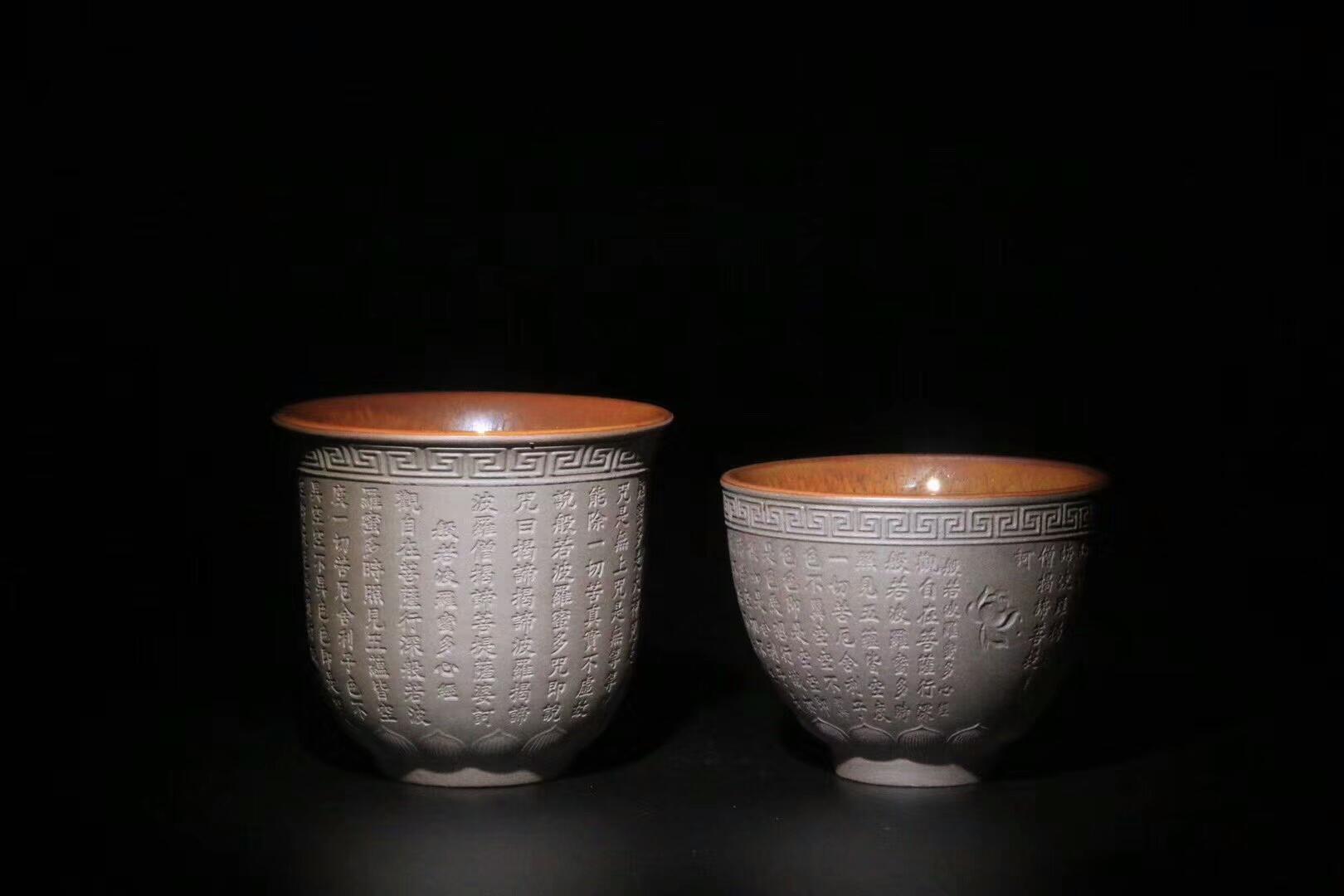 非遺傳承人  作者：張家華老師 作品：【佛光心經(jīng)】對杯  口徑：8cm*7.2cm 口徑：7.7cm*6cm