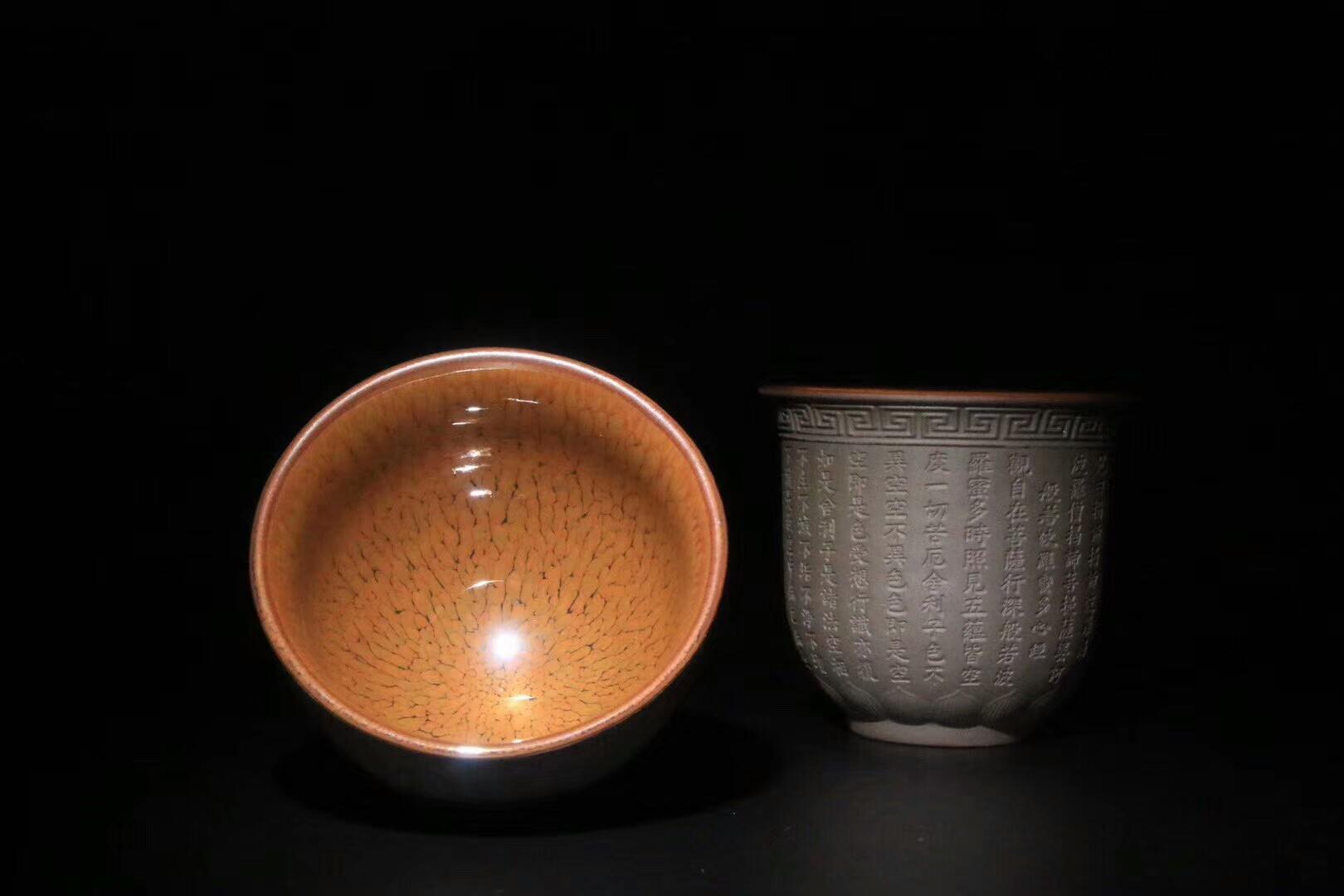非遺傳承人  作者：張家華老師 作品：【佛光心經(jīng)】對杯  口徑：8cm*7.2cm 口徑：7.7cm*6cm