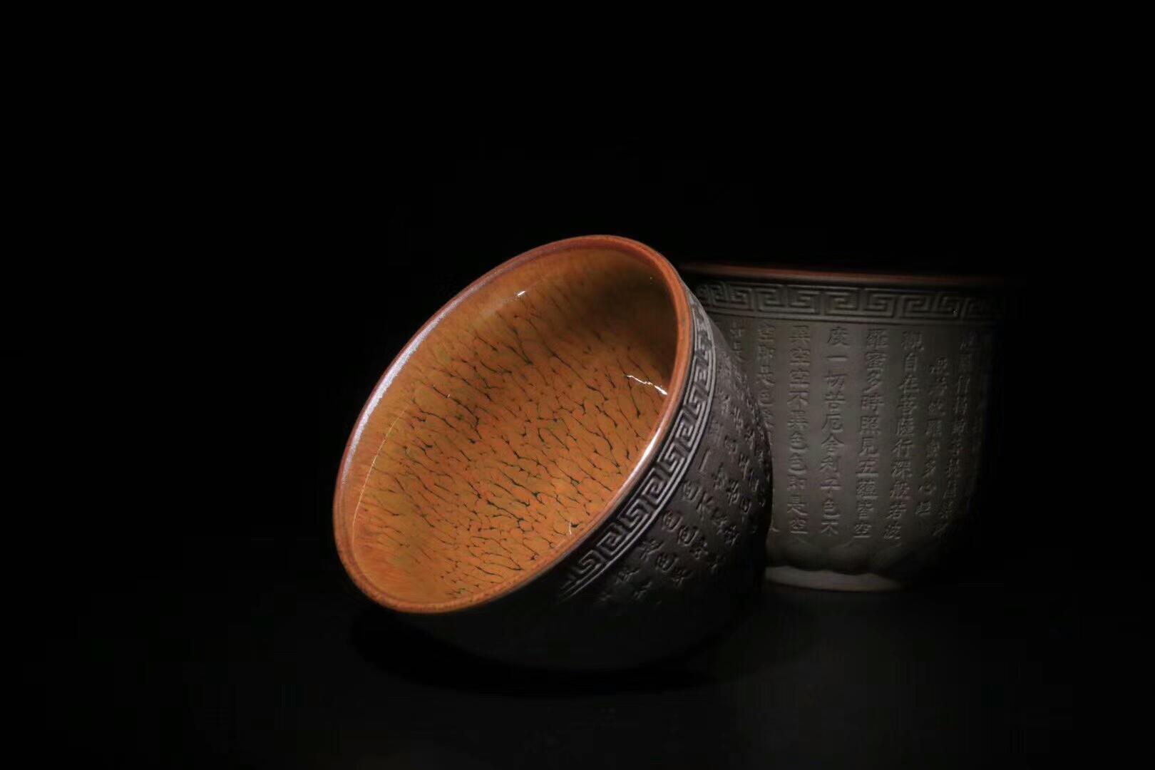 非遺傳承人  作者：張家華老師 作品：【佛光心經(jīng)】對杯  口徑：8cm*7.2cm 口徑：7.7cm*6cm