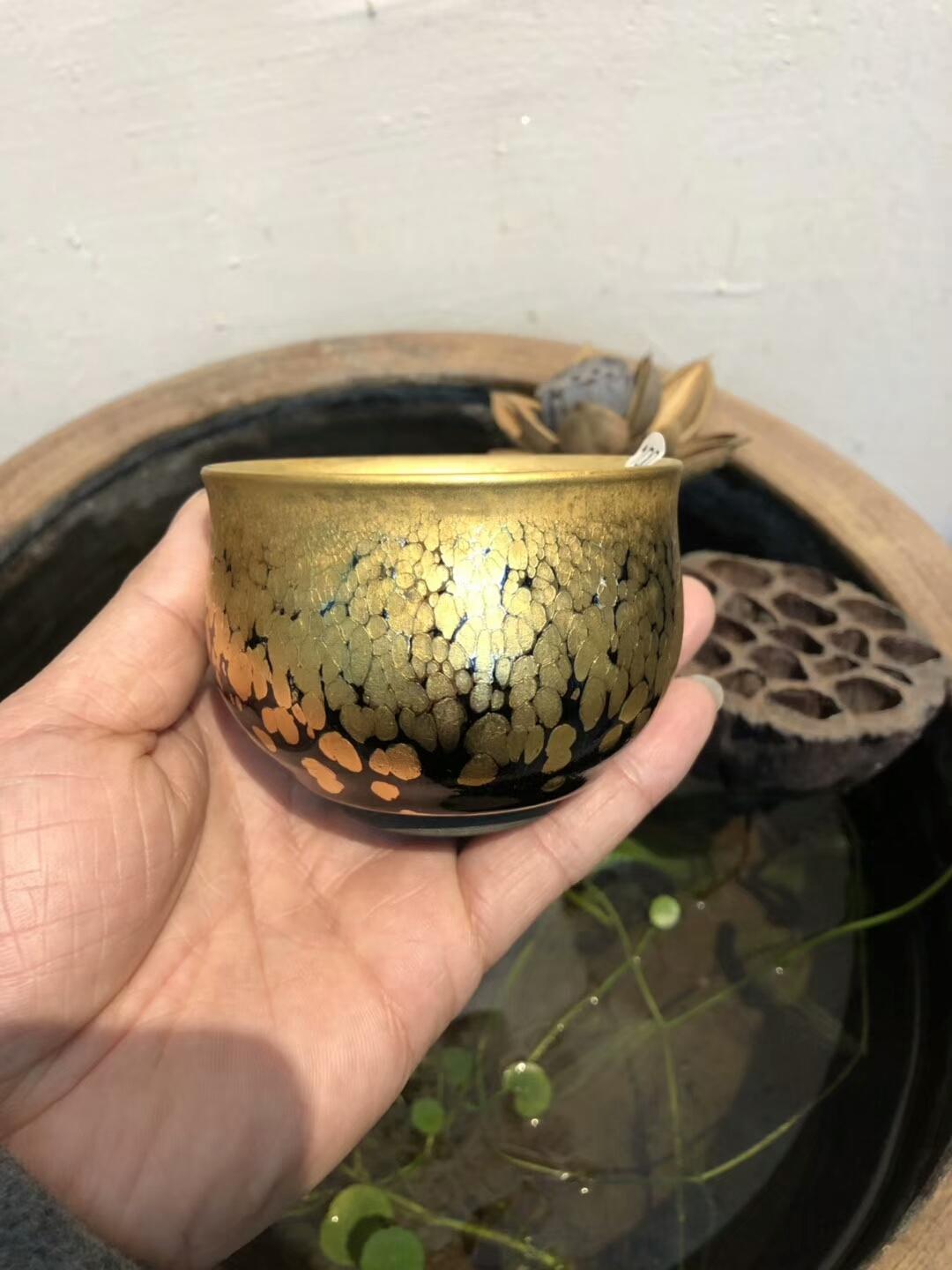 李盞工坊  李昌海老師  手握 金油滴 足金 茶盞