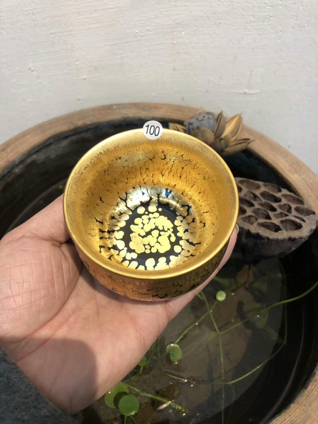 李盞工坊  李昌海老師  手握 金油滴 足金 茶盞