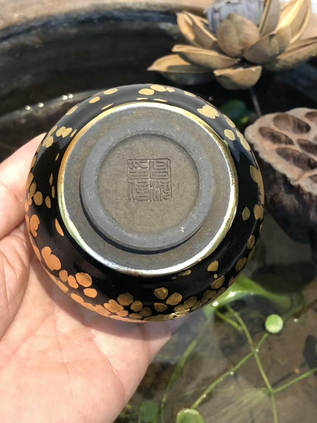 李盞工坊  李昌海老師  手握 金油滴 足金 茶盞