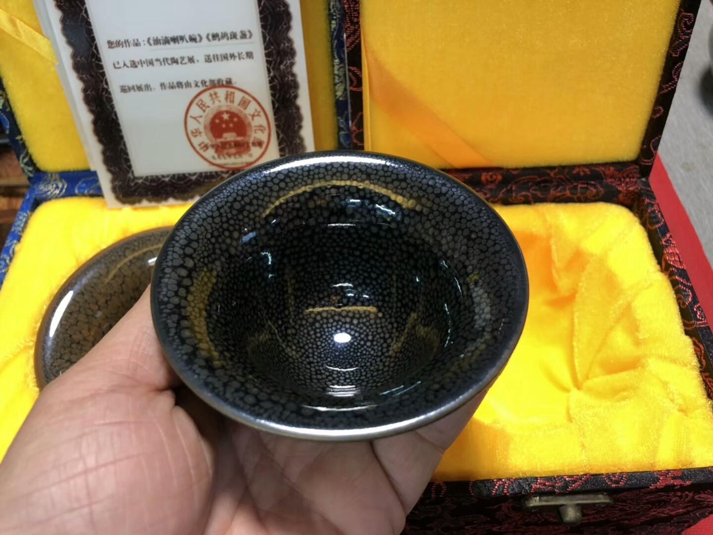 陳大鵬老師  精品 鷓鴣斑 油滴盞  斗笠型 口徑：9.3高：6