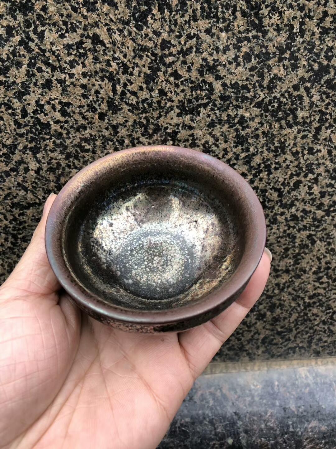 國(guó)大師 孫建興老師  虹彩油滴 束口  口徑：8.5高：5.8