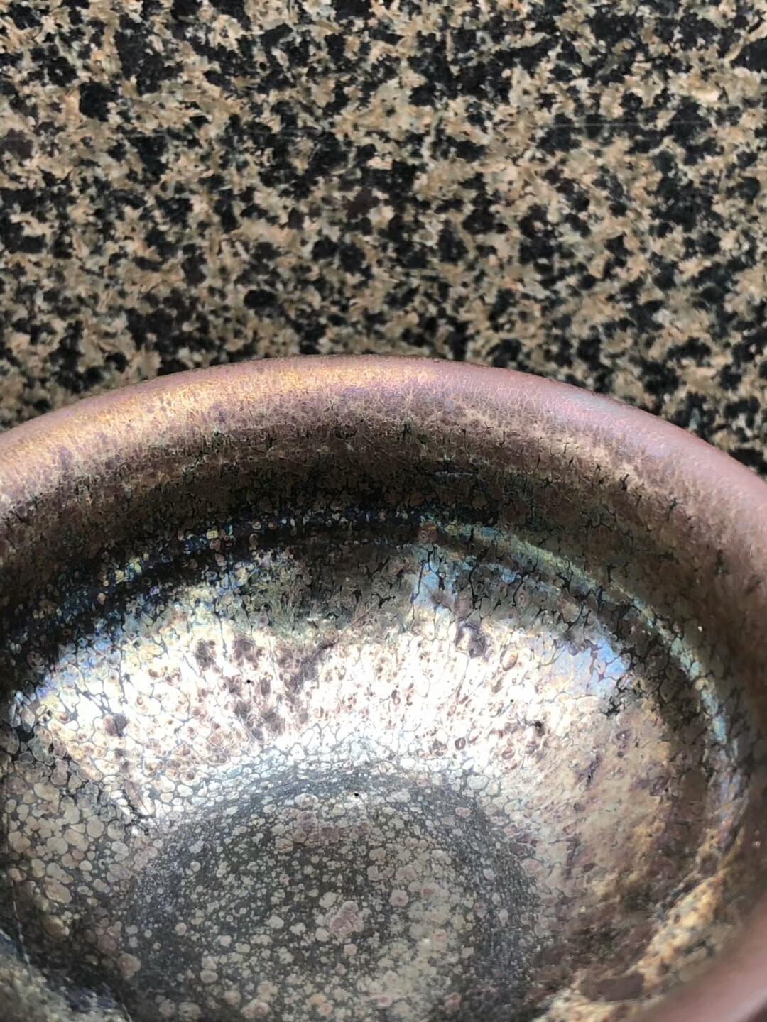 國(guó)大師 孫建興老師  虹彩油滴 束口  口徑：8.5高：5.8