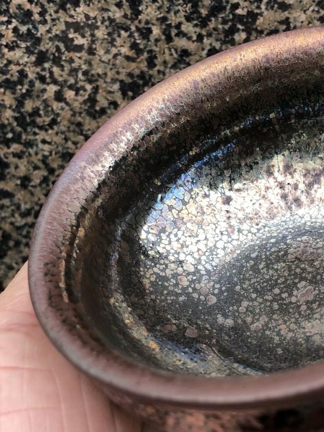 國(guó)大師 孫建興老師  虹彩油滴 束口  口徑：8.5高：5.8