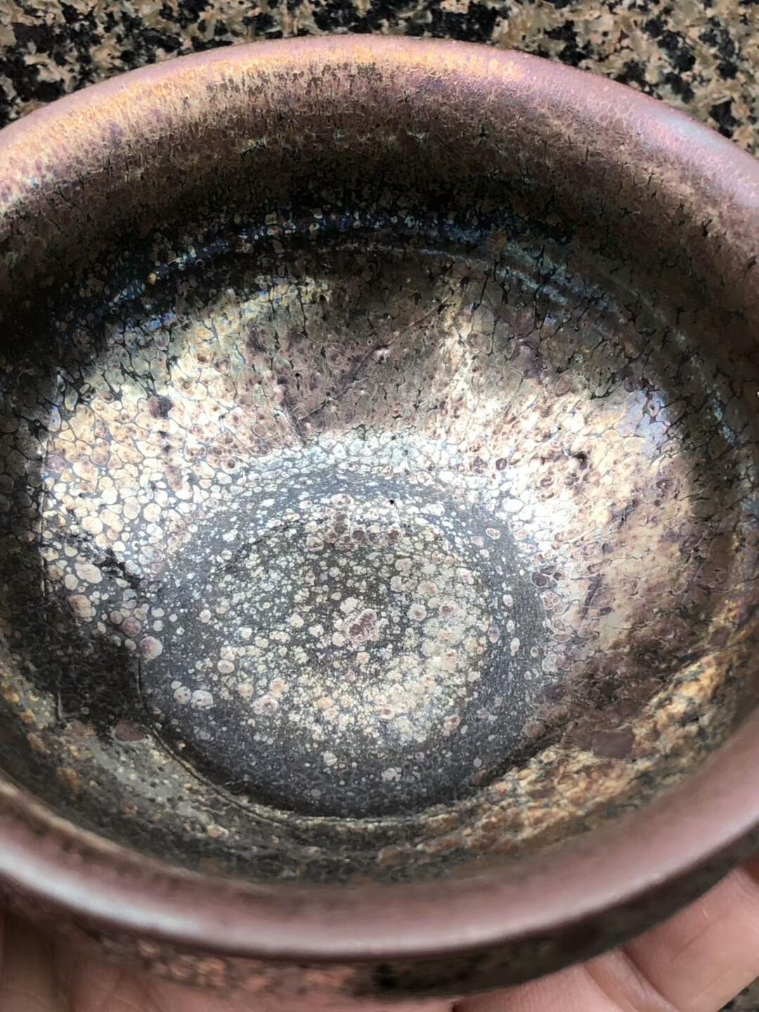 國(guó)大師 孫建興老師  虹彩油滴 束口  口徑：8.5高：5.8