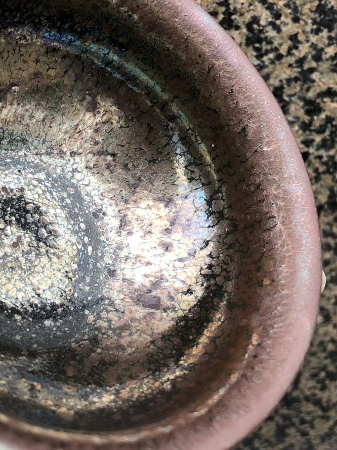 國(guó)大師 孫建興老師  虹彩油滴 束口  口徑：8.5高：5.8