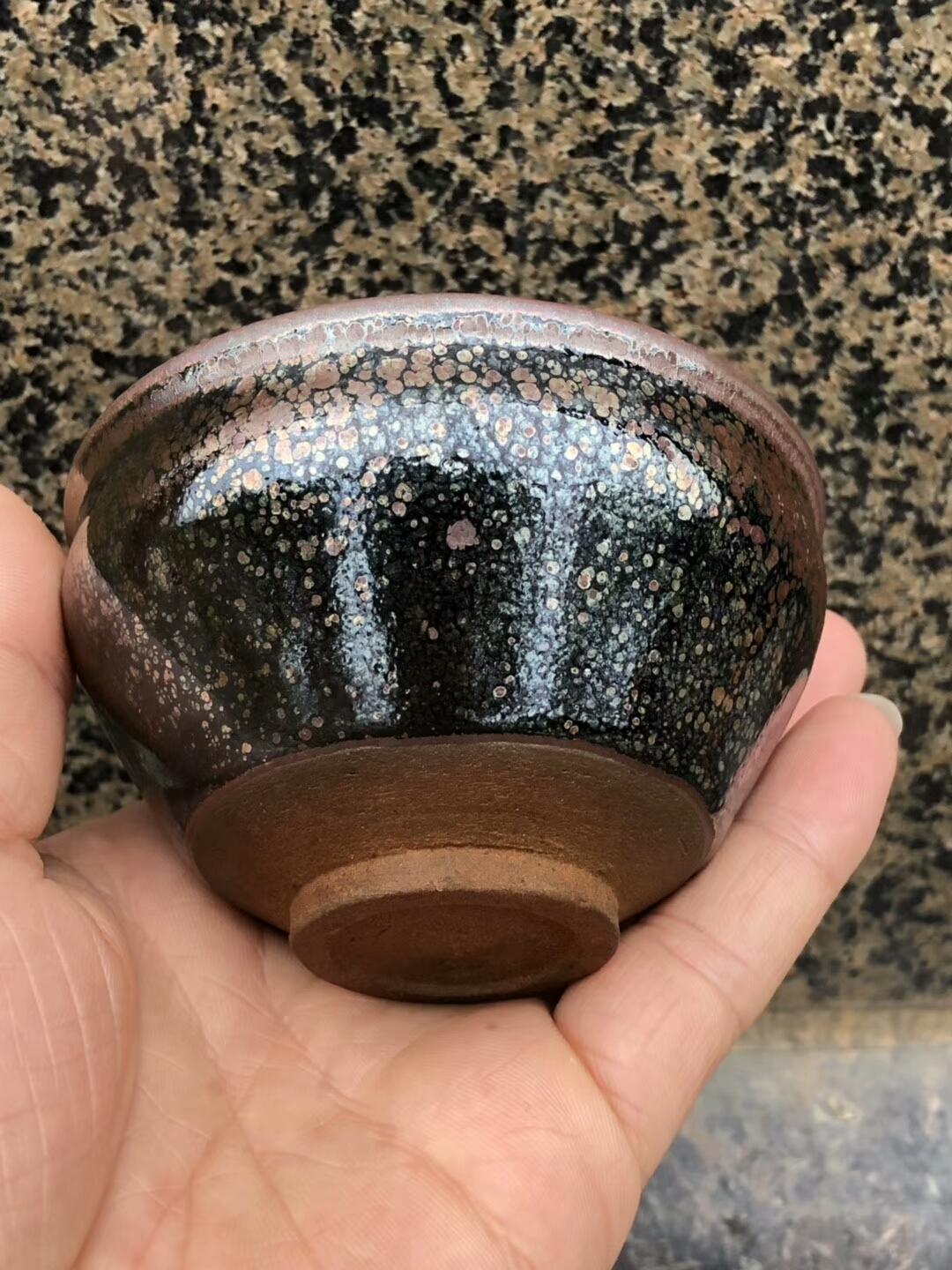 國(guó)大師 孫建興老師  虹彩油滴 束口  口徑：8.5高：5.8