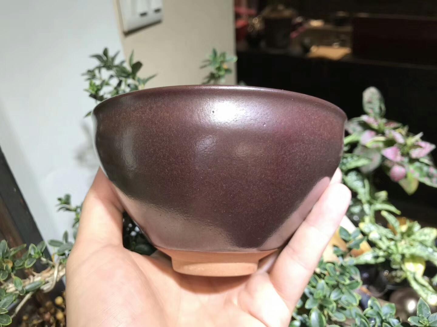 建盞國(guó)大師 作者：孫建興 作品：柿紅 雙木葉 口徑：12.7cm*7.5cm