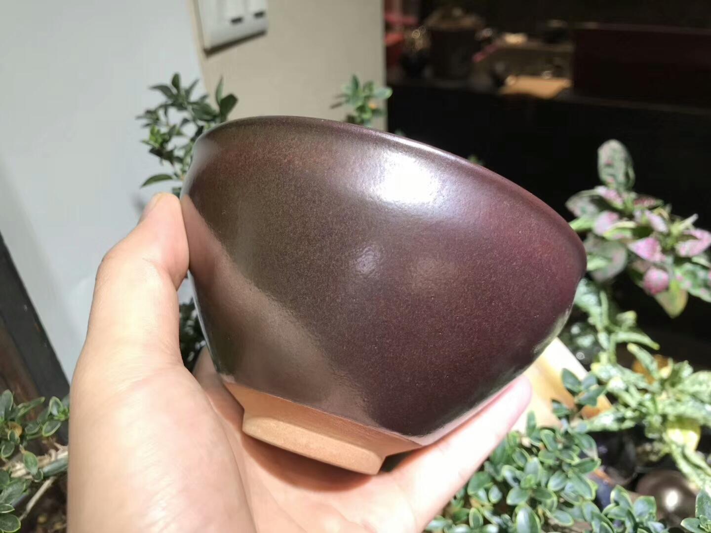 建盞國(guó)大師 作者：孫建興 作品：柿紅 雙木葉 口徑：12.7cm*7.5cm