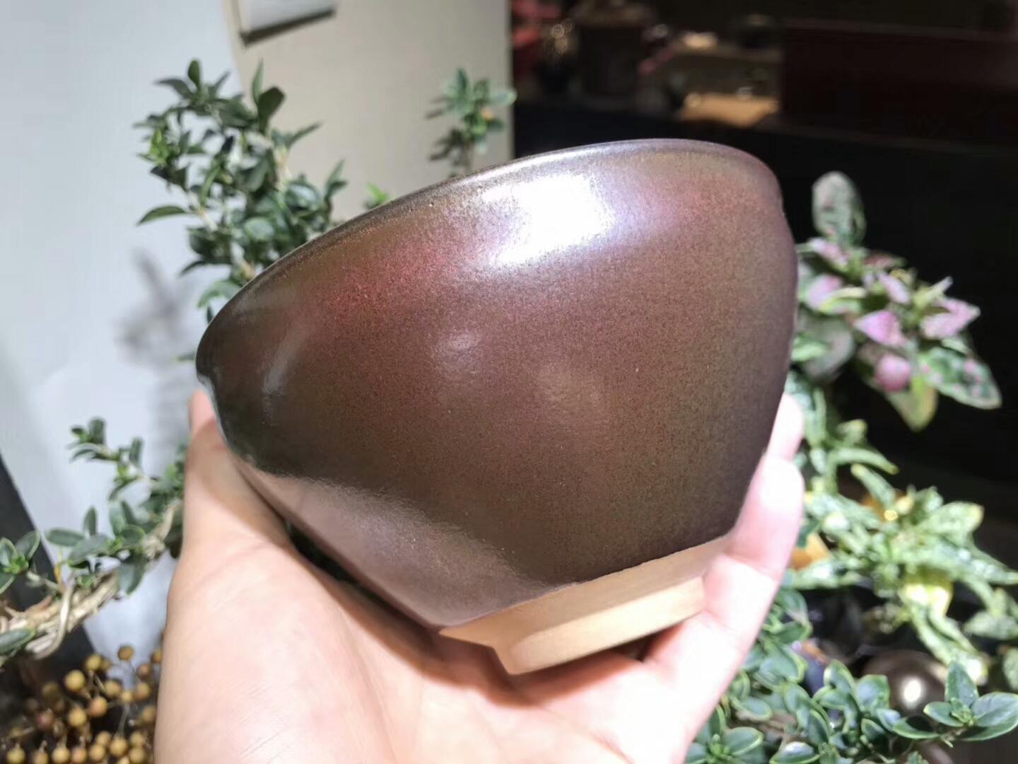 建盞國(guó)大師 作者：孫建興 作品：柿紅 雙木葉 口徑：12.7cm*7.5cm