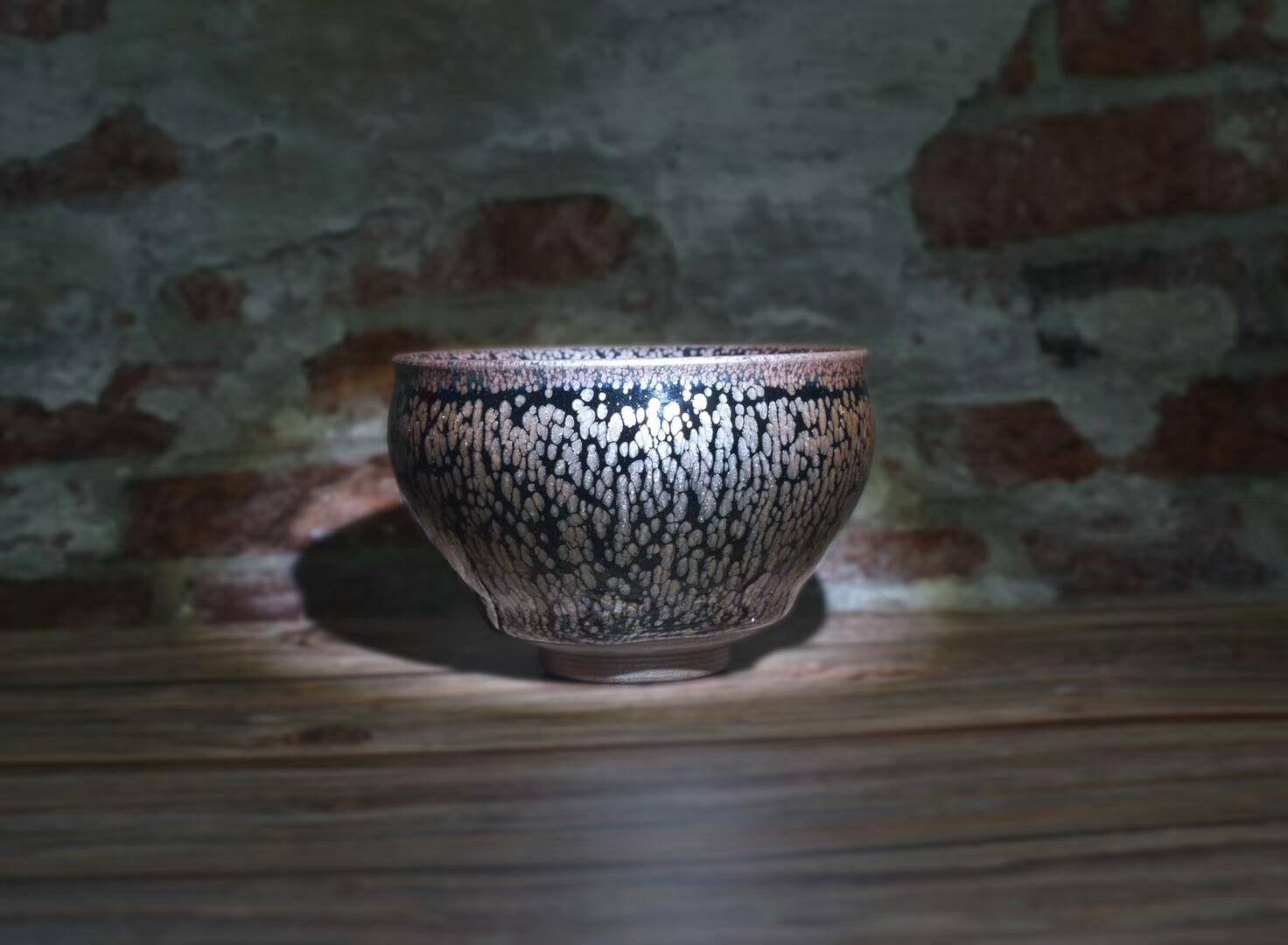 全手工黑底銀斑 釉面非常古樸 實物油滴偏銀 將軍器型