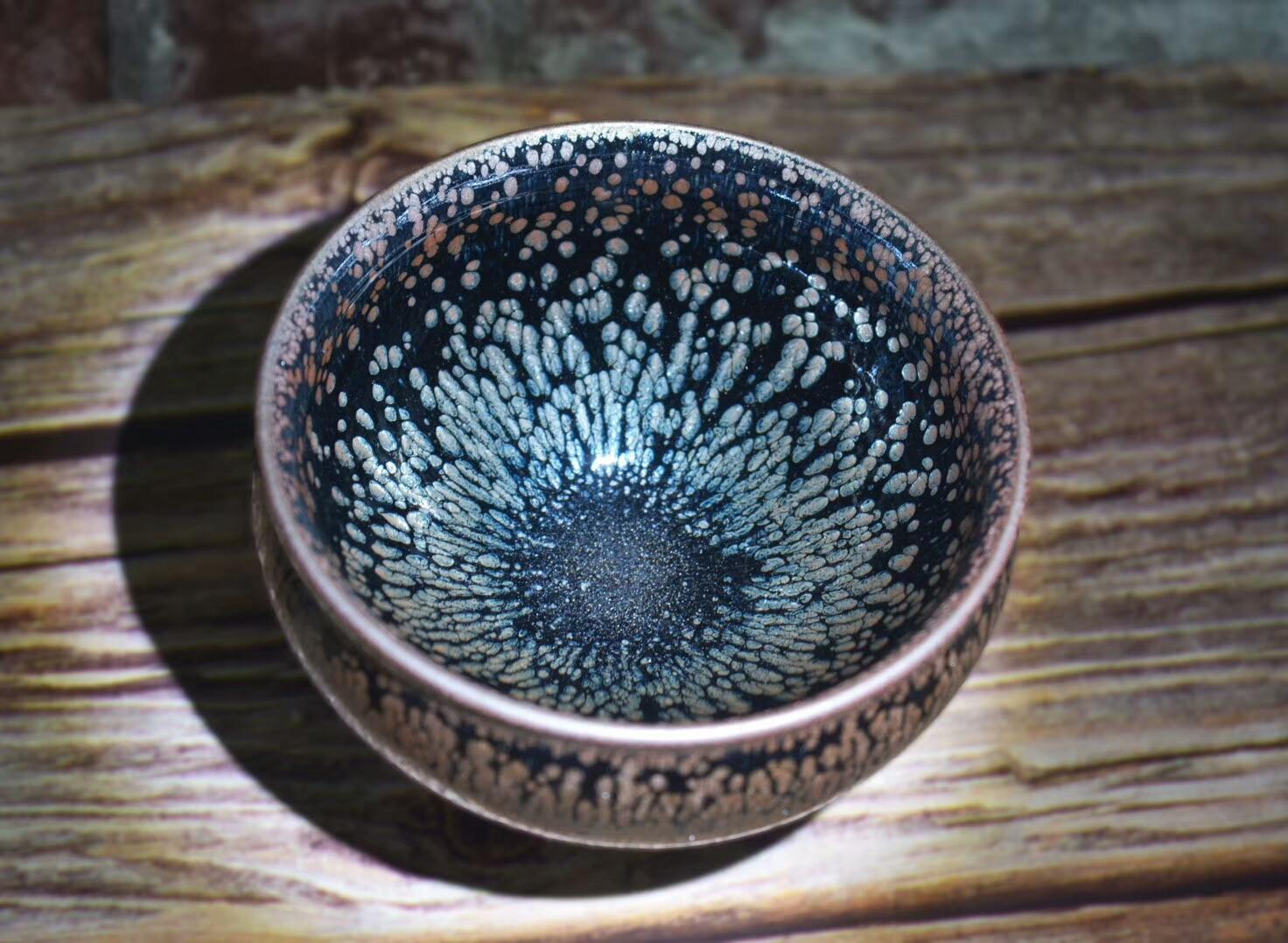 全手工黑底銀斑 釉面非常古樸 實物油滴偏銀 將軍器型