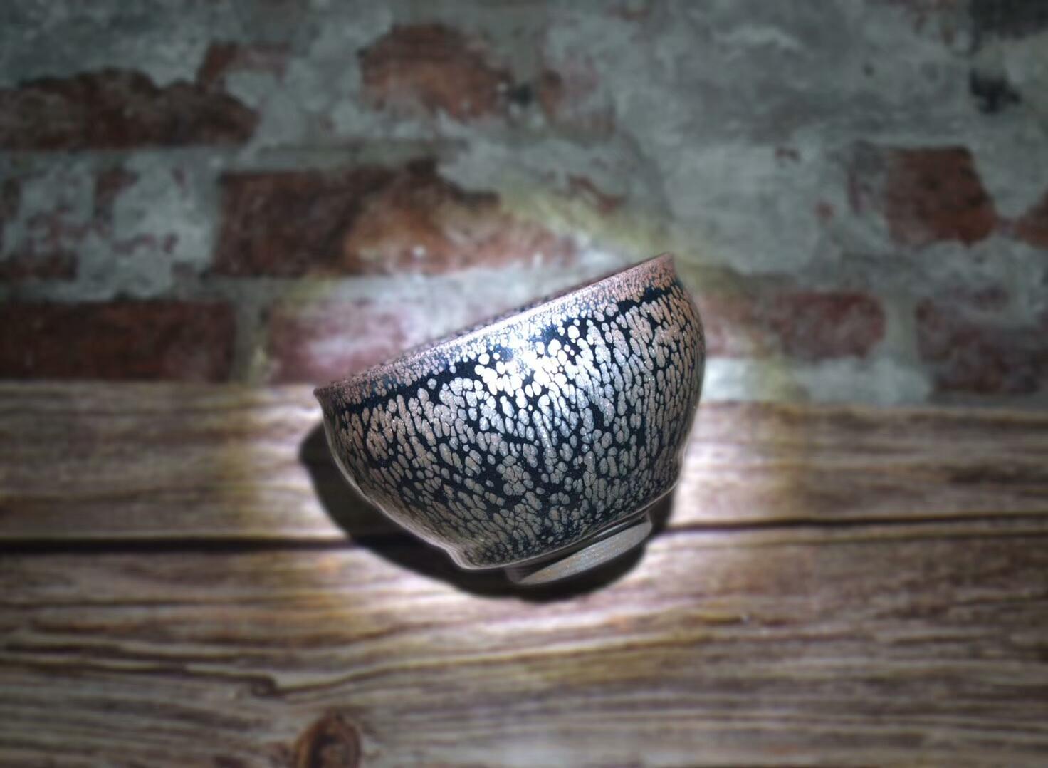 全手工黑底銀斑 釉面非常古樸 實物油滴偏銀 將軍器型