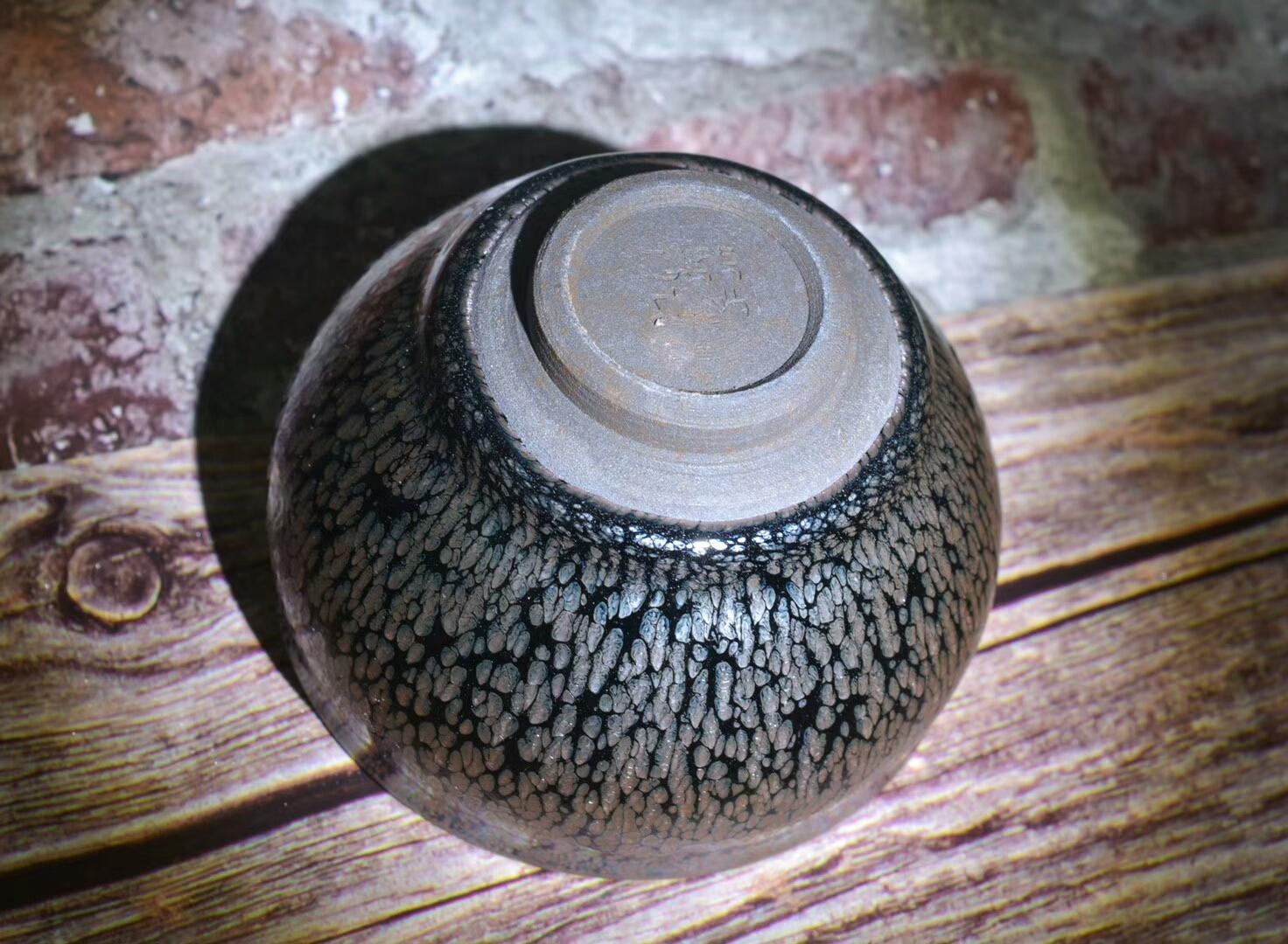 全手工黑底銀斑 釉面非常古樸 實物油滴偏銀 將軍器型