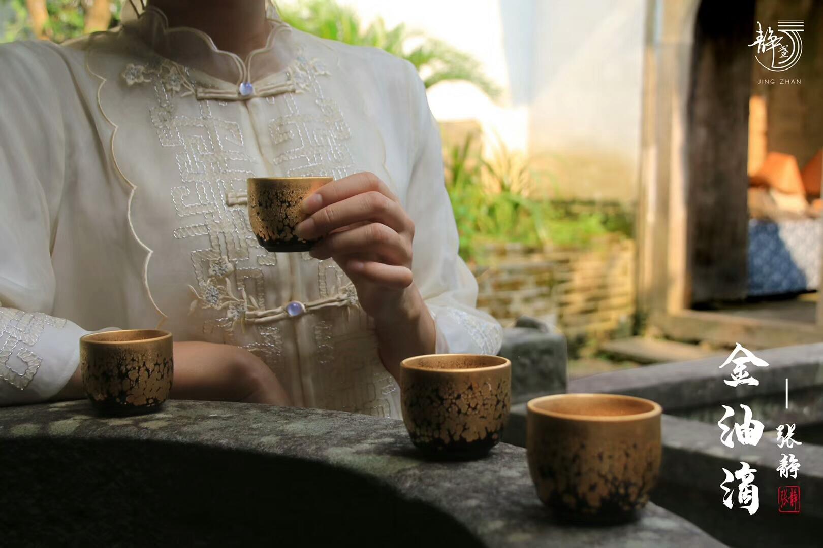 新品：靜心 金油滴（一口盞）囗徑：6高：6女匠：張靜老師作品