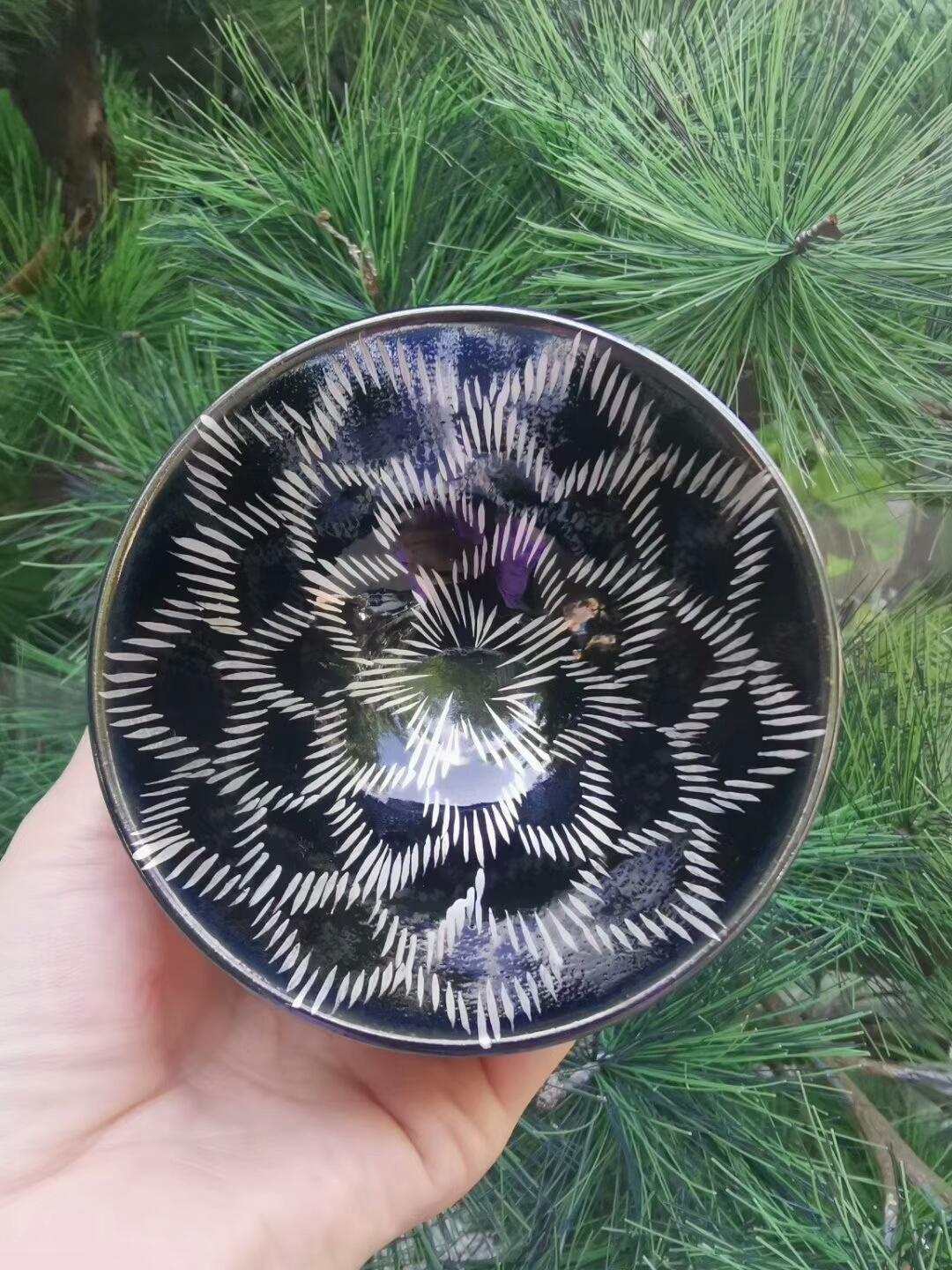 吳繼旺新品黑釉銀描 口徑9高4.8