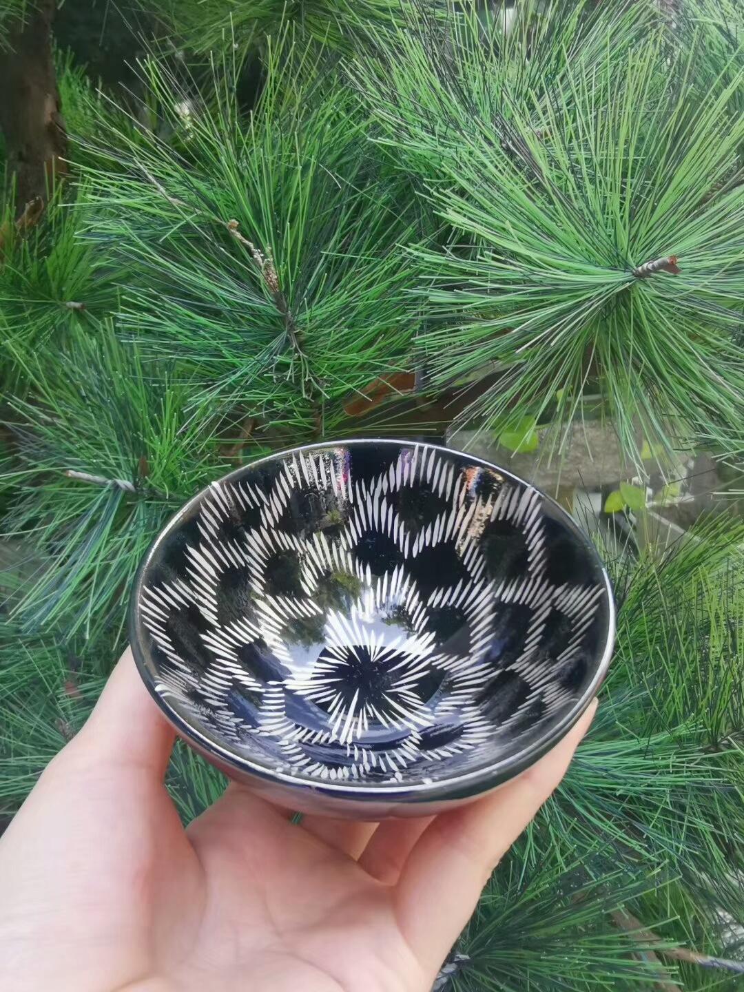 吳繼旺新品黑釉銀描 口徑9高4.8